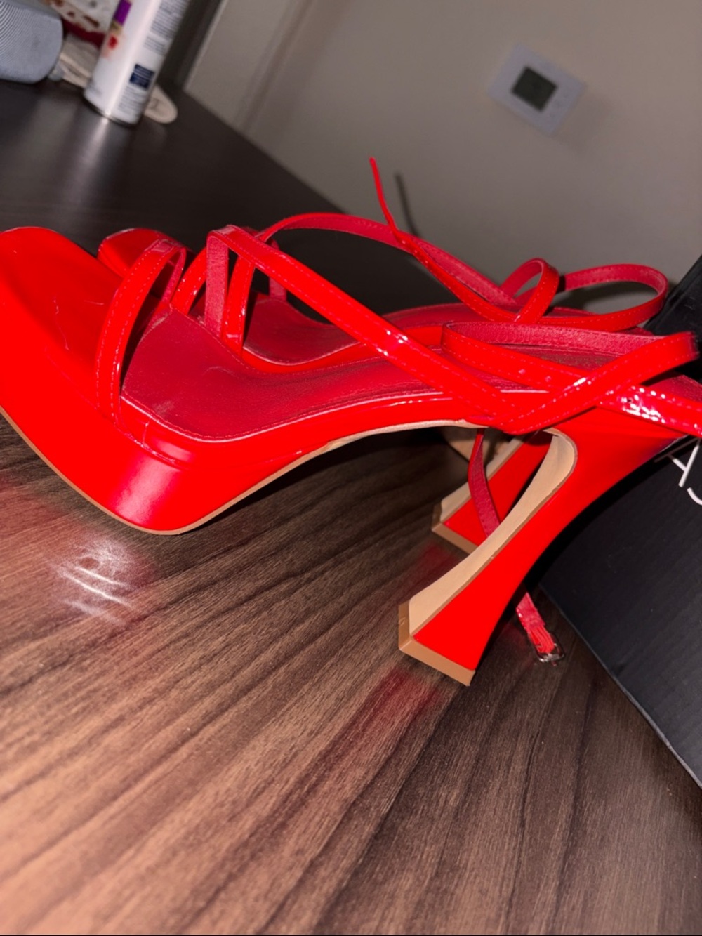 Fashion Nova Red Patent Strappy Platform Heels - Picture 4 of 7